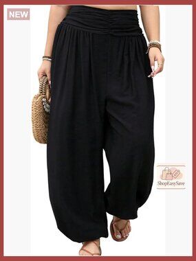 Plus Size Harem Pants Boho Lounge Pants Loose Fit Barrel Leg Palazzo Trousers